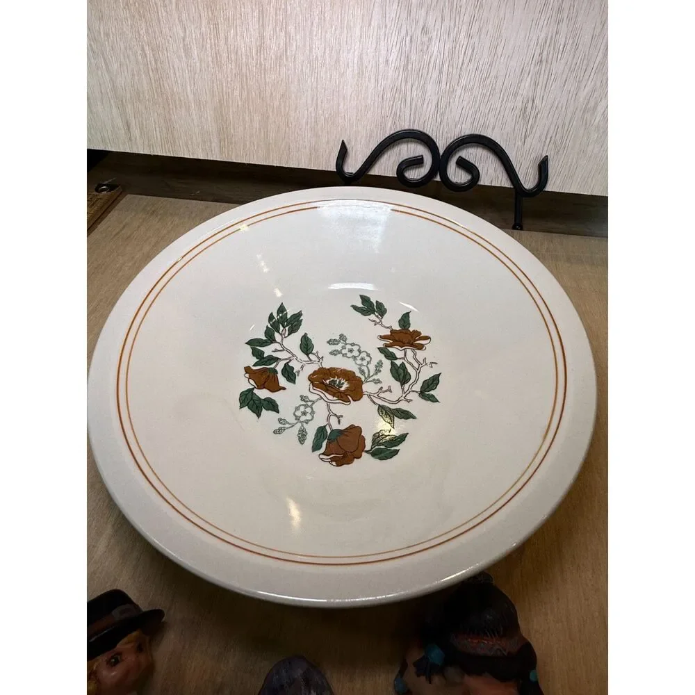 Vintage Ceramic Thanksgiving Lot Floral Serving Bowl Pilgrim Native American